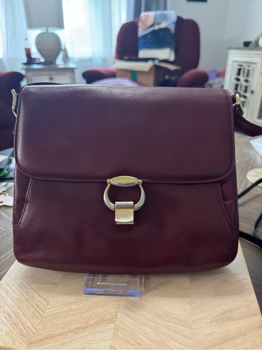 Saks Fifth Avenue Classic Women's Leather Crossbody Bag in Deep Burgundy